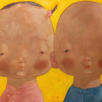 Painting titled "Children4" by Jie Xu, Original Artwork, Pigments
