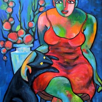 Painting titled "19-femme-en-robe-ro…" by Jie Zh, Original Artwork, Acrylic