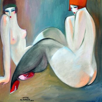 Painting titled "Nues" by Jie Zh, Original Artwork, Oil