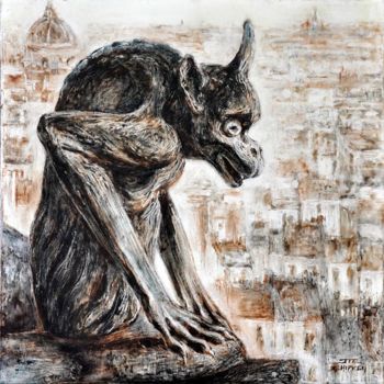 Painting titled "Chimère (Notre Dame…" by Jie Zh, Original Artwork