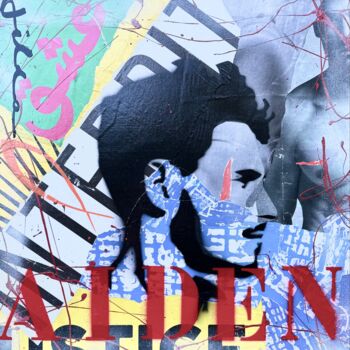 Schilderij getiteld "AIDEN" door Jilda, Origineel Kunstwerk, Stencil Gemonteerd op Frame voor houten brancard