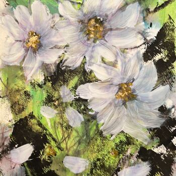 Schilderij getiteld "White Petals" door Jill Correale Jill Simpson, Origineel Kunstwerk, Acryl