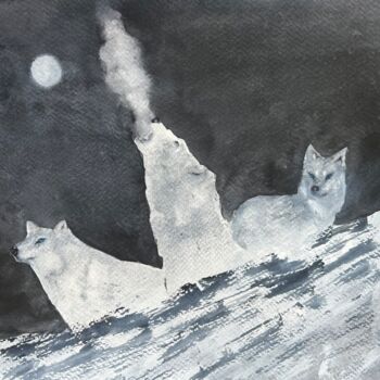 Картина под названием "Howling" - Jill Correale Jill Simpson, Подлинное произведение искусства, Акварель