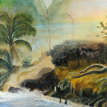 Pintura intitulada "Le passage du fleuve" por Jill Bordes, Obras de arte originais, Óleo