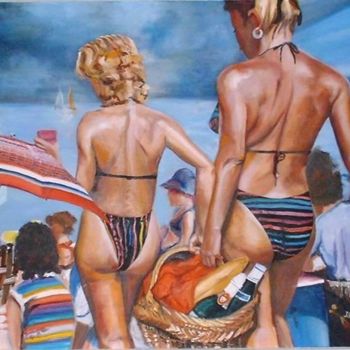 Painting titled "Beach Picnic" by Jill Nassau, Original Artwork, Oil