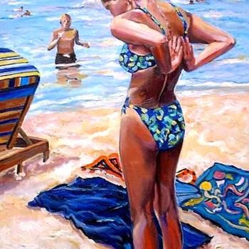 Painting titled "Rockpoint Beach" by Jill Nassau, Original Artwork, Oil