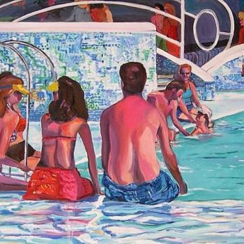 Painting titled "Poolside" by Jill Nassau, Original Artwork, Oil