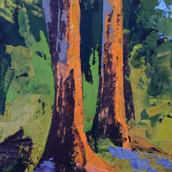 Painting titled "fir-trees evening l…" by Jim Morgan, Original Artwork, Oil