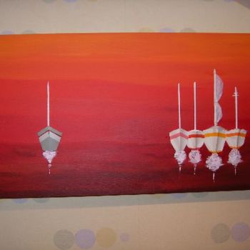 Painting titled "les bateaux rouges…" by Jean Marc Cornille, Original Artwork, Oil