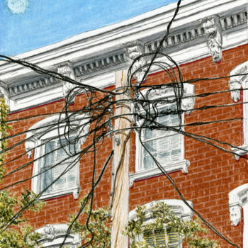 Pintura intitulada "Utility Pole, Carro…" por Jim Fischer, Obras de arte originais, Outro