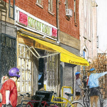 Peinture intitulée "Small Cafe on Congr…" par Jim Fischer, Œuvre d'art originale, Autre