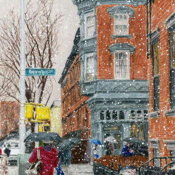 Pittura intitolato "Brooklyn Inn, Boure…" da Jim Fischer, Opera d'arte originale, Matite colorate