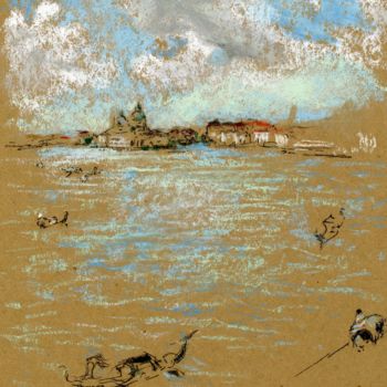 Ζωγραφική με τίτλο "Venice Clouds" από Jim Fischer, Αυθεντικά έργα τέχνης, Παστέλ