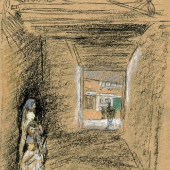 Ζωγραφική με τίτλο "The Beggars" από Jim Fischer, Αυθεντικά έργα τέχνης, Παστέλ
