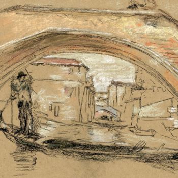 Pittura intitolato "The Old Bridge - Wi…" da Jim Fischer, Opera d'arte originale, Pastello