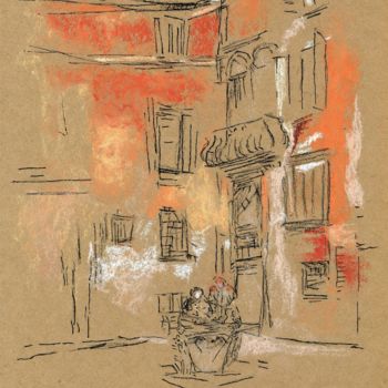 제목이 "Venetian Courtyard I"인 미술작품 Jim Fischer로, 원작, 파스텔