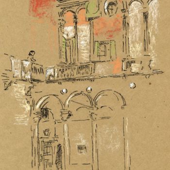 Schilderij getiteld "Venetian Courtyard…" door Jim Fischer, Origineel Kunstwerk, Pastel
