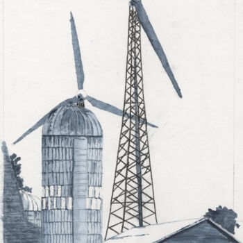 Painting titled "Iowa Windmill 1" by Jim Fischer, Original Artwork, Watercolor