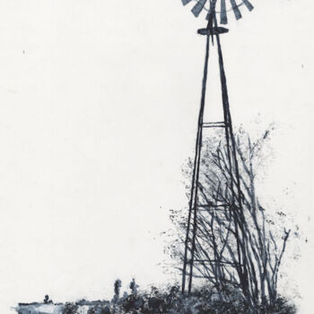 Ζωγραφική με τίτλο "Iowa Windmill 2" από Jim Fischer, Αυθεντικά έργα τέχνης, Ακουαρέλα