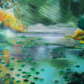 Painting titled "Water lily" by Jean Zhang, Original Artwork, Pigments