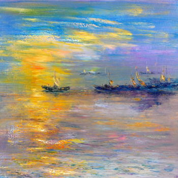 Painting titled "Arriving home" by Jinzuo, Original Artwork, Oil