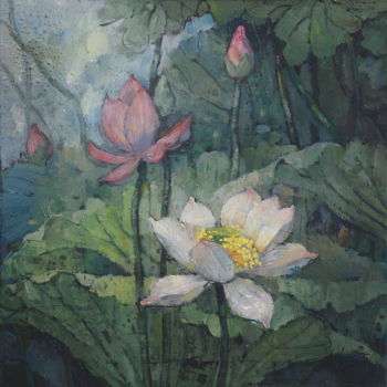 Painting titled "Lotus Garden-S4" by Jinzuo, Original Artwork, Oil