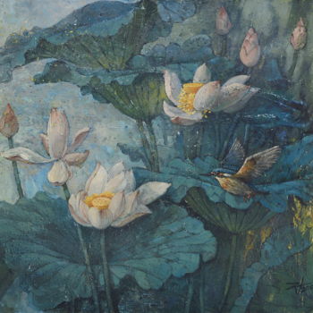 Painting titled "Lotus Garden-S2" by Jinzuo, Original Artwork, Oil