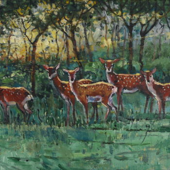 Painting titled "The forest morning" by Jinzuo, Original Artwork, Oil