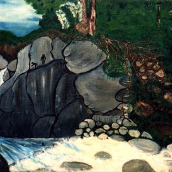 Painting titled "Bassin bleu" by Jipé Fronton, Original Artwork, Charcoal