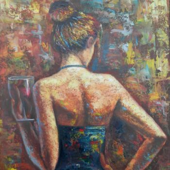 Картина под названием "WOMAN WITH WINE" - Jiří Petr, Подлинное произведение искусства, Масло