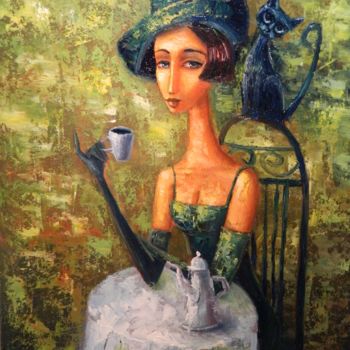 Painting titled "FIVE O'CLOCK TEA" by Jiří Petr, Original Artwork, Oil