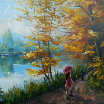 Painting titled "NEAR A POND" by Jiří Petr, Original Artwork, Oil