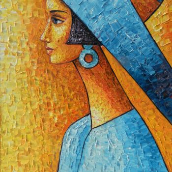 Painting titled "BLUE LADY" by Jiří Petr, Original Artwork, Oil