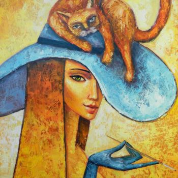 Painting titled "LADY CAT" by Jiří Petr, Original Artwork, Oil