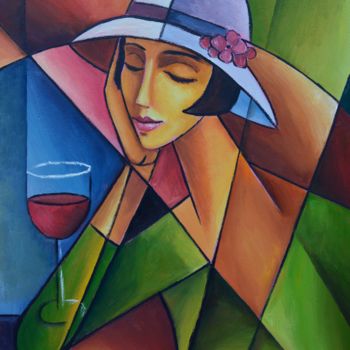 Painting titled "THOUGHTFUL WITH WINE" by Jiří Petr, Original Artwork, Oil