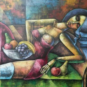 Painting titled "FRUITS LADY" by Jiří Petr, Original Artwork, Oil