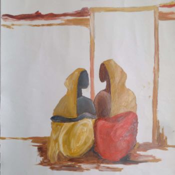 Painting titled "gossip" by Jitendra Bharti, Original Artwork, Oil