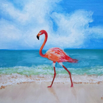 Painting titled "Flamingo" by Jivananda, Original Artwork, Oil