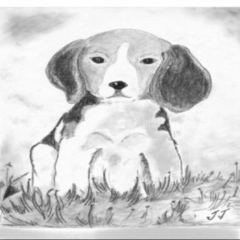 Disegno intitolato "Sketch of a pup" da J.J, Opera d'arte originale