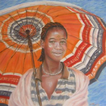 Картина под названием "Ethiopienne à l'omb…" - Josette Francois, Подлинное произведение искусства, Пастель