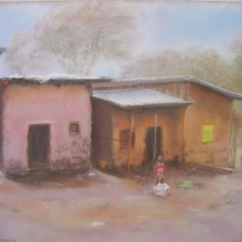 Malerei mit dem Titel "village d'Ethiopie" von Josette Francois, Original-Kunstwerk, Öl