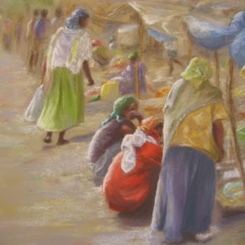 Peinture intitulée "marché Ethiopien" par Josette Francois, Œuvre d'art originale