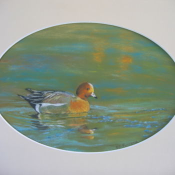 Painting titled "le retour du canard…" by Josette Francois, Original Artwork, Pastel