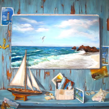 Malerei mit dem Titel "L'appel de la mer" von Josette Francois, Original-Kunstwerk, Pastell