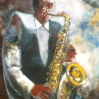 Malerei mit dem Titel "les brumes du jazz" von Jacky Karcher, Original-Kunstwerk