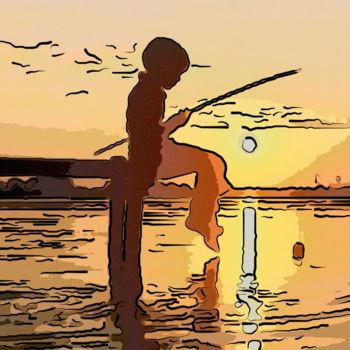 Цифровое искусство под названием "My Grandson Fishing" - Jack Cash Jr, Подлинное произведение искусства