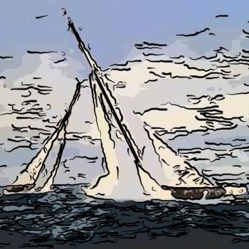 Arte digital titulada "Saiboats In A Storm" por Jack Cash Jr, Obra de arte original