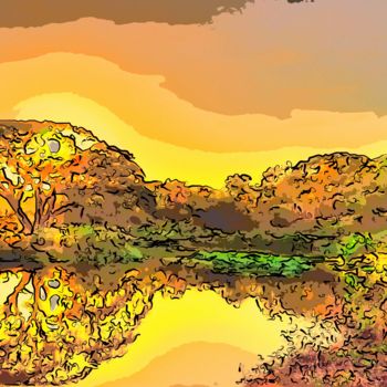 「A Pond At Sunset」というタイトルのデジタルアーツ Jack Cash Jrによって, オリジナルのアートワーク
