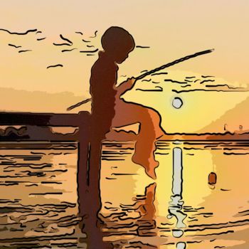 Grafika cyfrowa / sztuka generowana cyfrowo zatytułowany „My Grandson Fishing” autorstwa Jack Cash Jr, Oryginalna praca