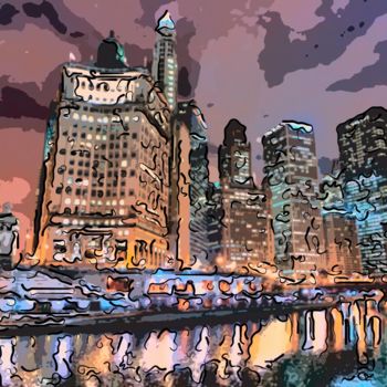 Цифровое искусство под названием "The City At Night" - Jack Cash Jr, Подлинное произведение искусства